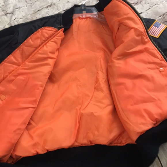 Ultra Force MA-1 Men’s Black/Orange Reversible Bomber Flyer Jacket Medium - Picture 7 of 9